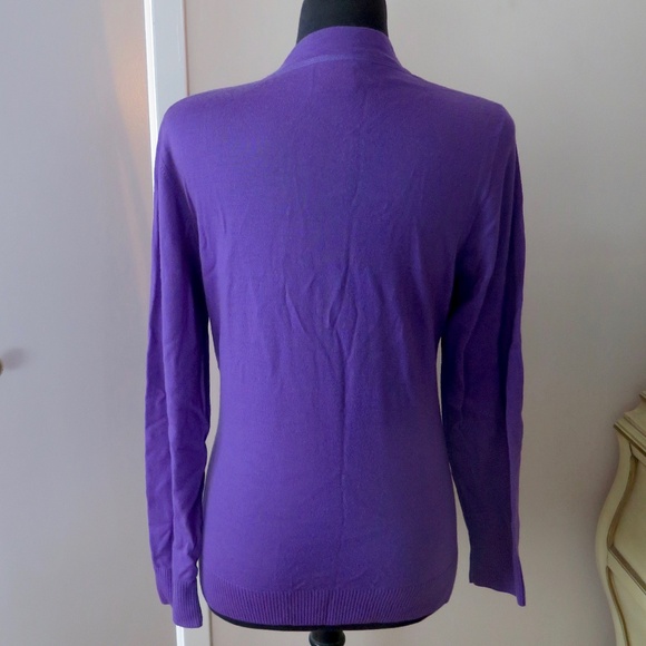 Purple Tory Burch Merino Cardigan, Gold Logo Buttons - Picture 5 of 9
